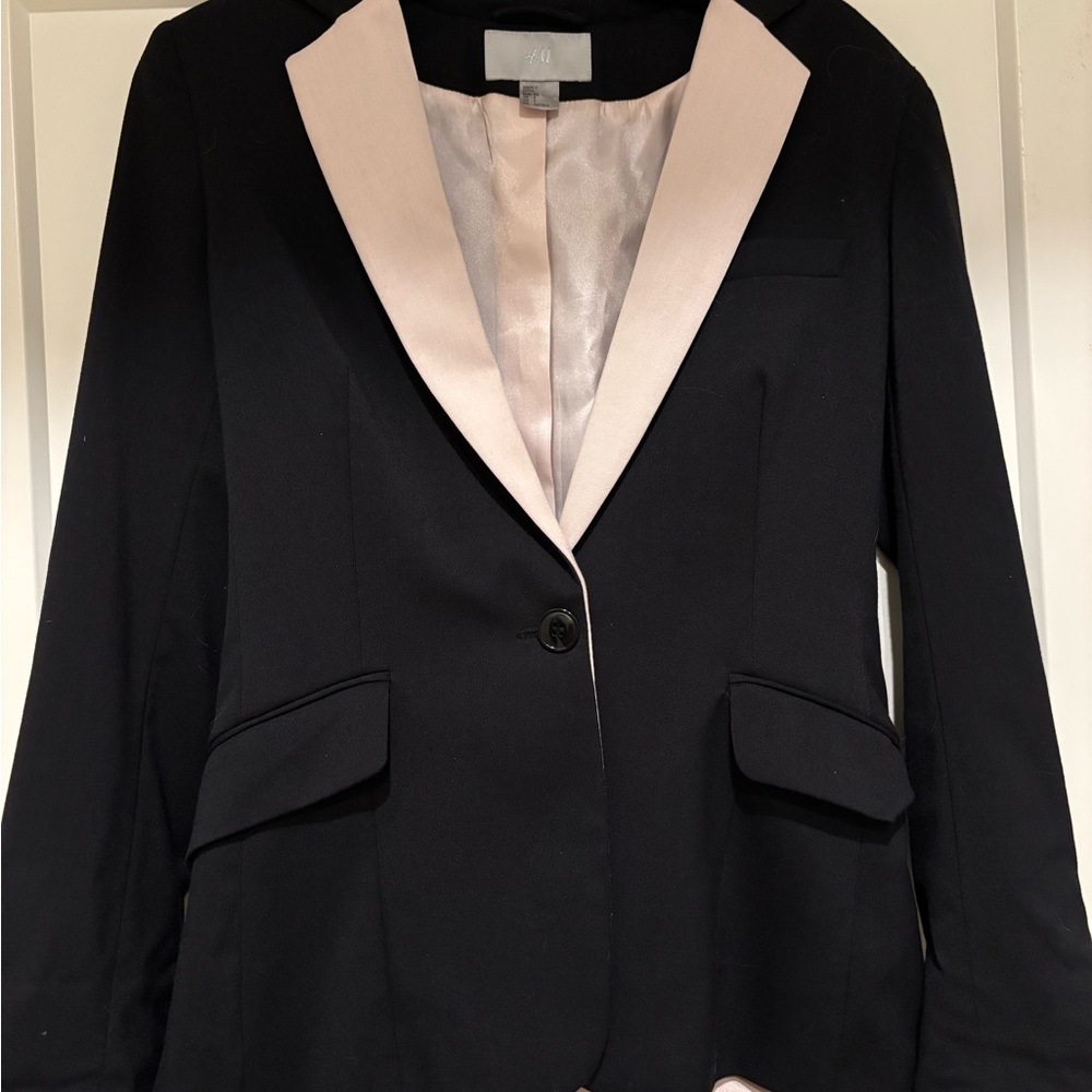 H&M Black Blazer with Light Pink Contrast Lapel